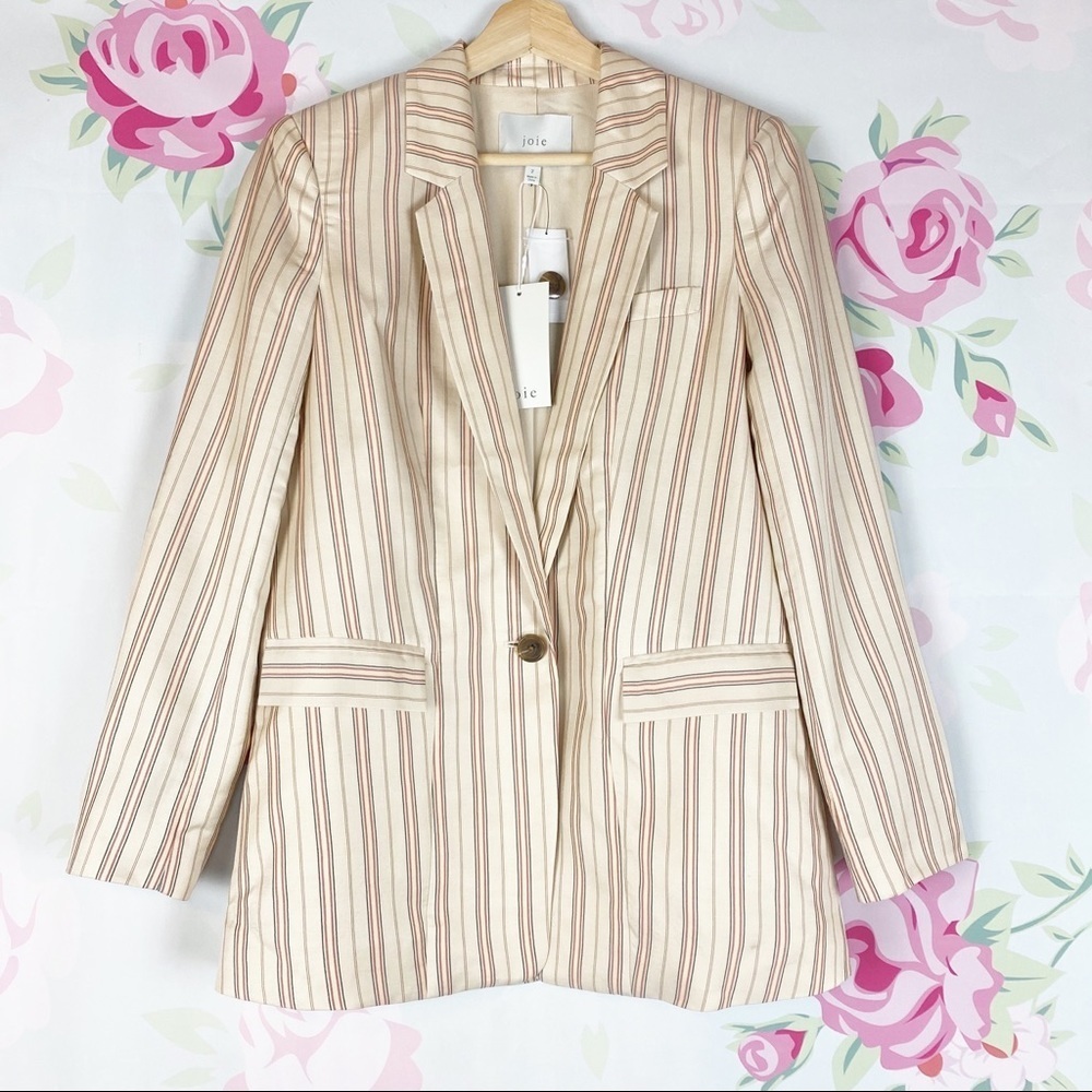 NEW Joie Kishina C Striped Peach Cream Career Casual Blazer 2